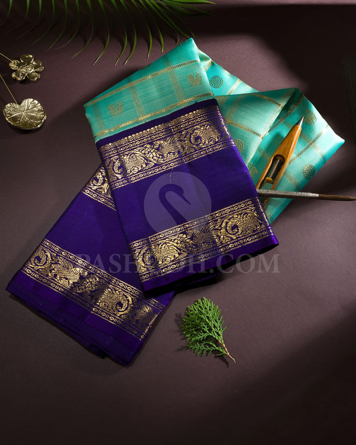 Dual Shaded Light Ramagreen With Dark Royal Blue Traditional Kanjivaram Silk Saree-SP436
