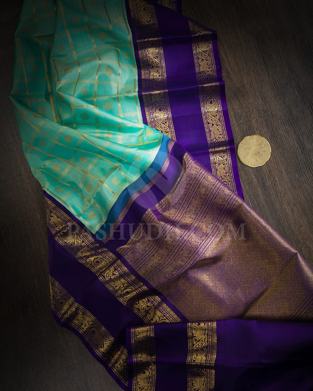 Dual Shaded Light Ramagreen With Dark Royal Blue Traditional Kanjivaram Silk Saree-SP436