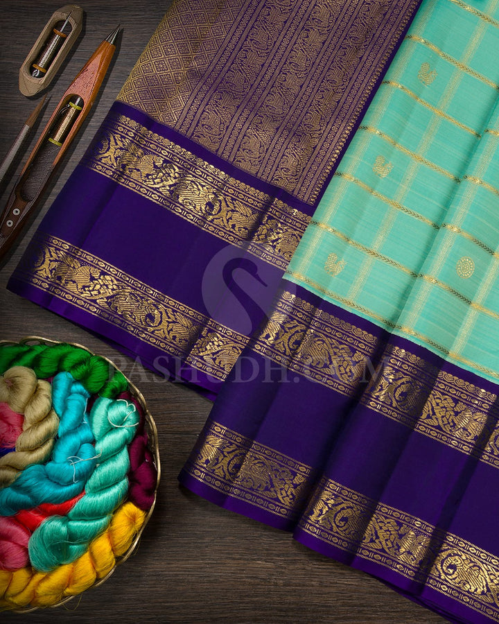 Dual Shaded Light Ramagreen With Dark Royal Blue Traditional Kanjivaram Silk Saree-SP436