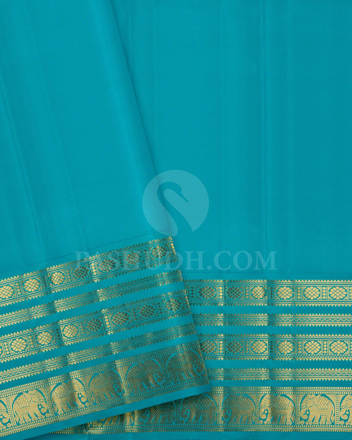 Rose Pink Pattu Paavadai Set With Sky Blue Border-PA17