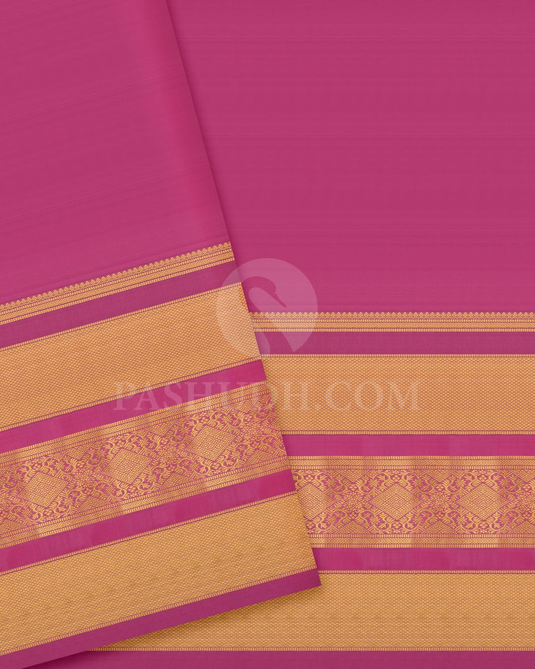 Mustard Yellow Pattu Paavadai Set With Taffy Pink Border-PA24