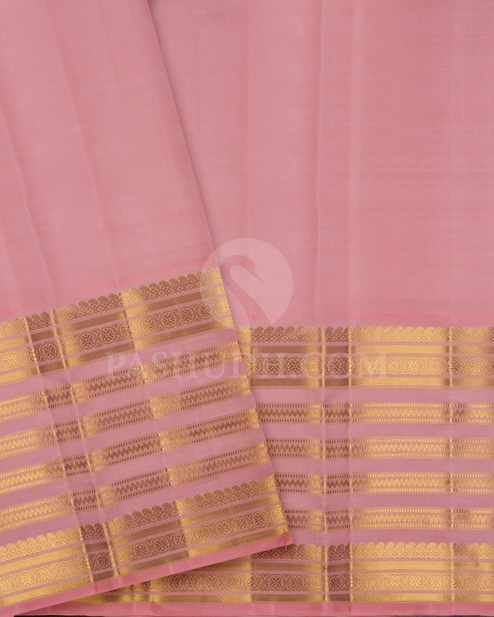 Bold Red Pattu Paavadai Set With Peachy Pink Border-PA19