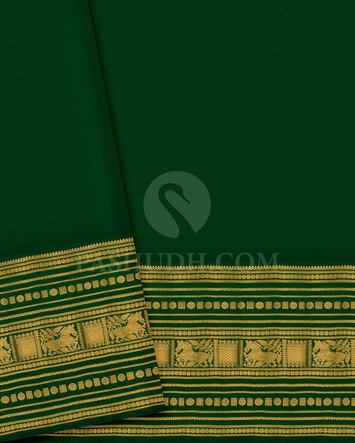 Bright Orange Pattu Paavadai Set With Forest Green Border-PA23