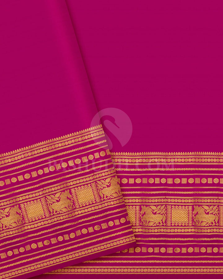 Dual Shaded Peacock Blue Pattu Paavadai Set With Rani Pink Border-PA21