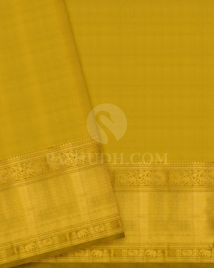 Gold & Silver Tissue Pattu Paavadai Set With Golden Mustard Border-PA20