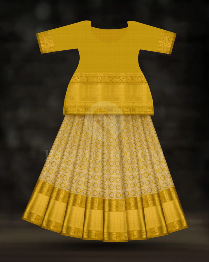 Gold & Silver Tissue Pattu Paavadai Set With Golden Mustard Border-PA20