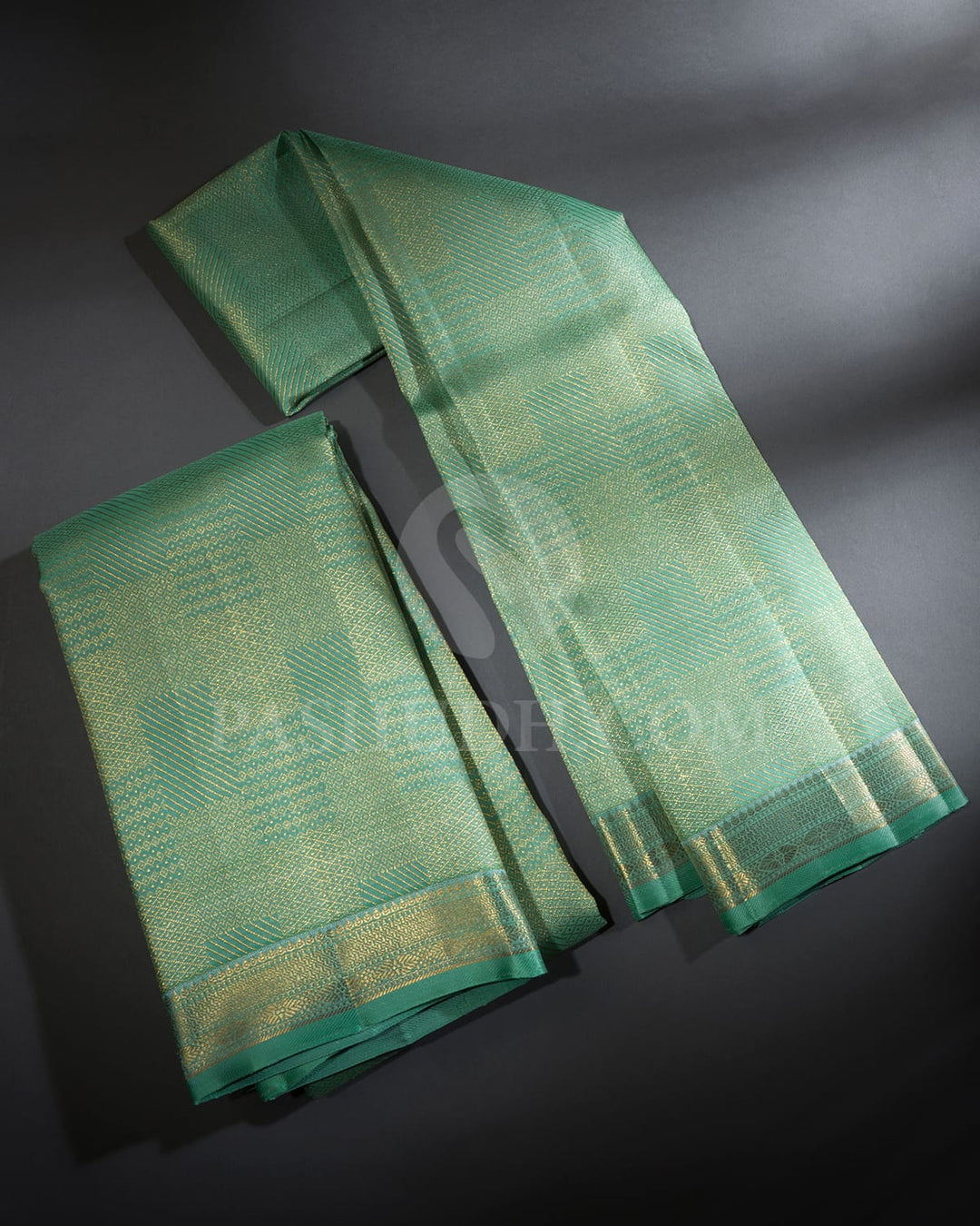 Pistachio Green Pure Silk Dhothi With Angavastram-V66
