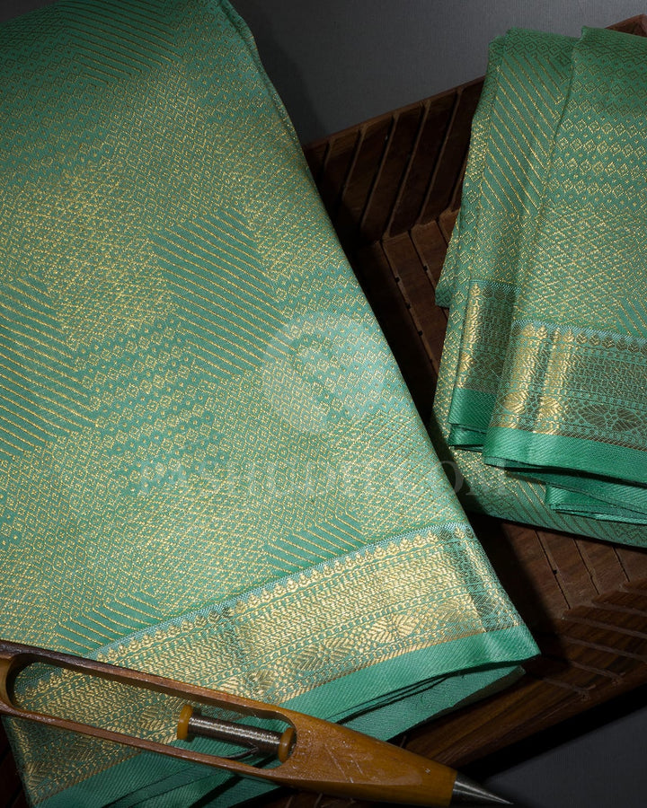Pistachio Green Pure Silk Dhothi With Angavastram-V66