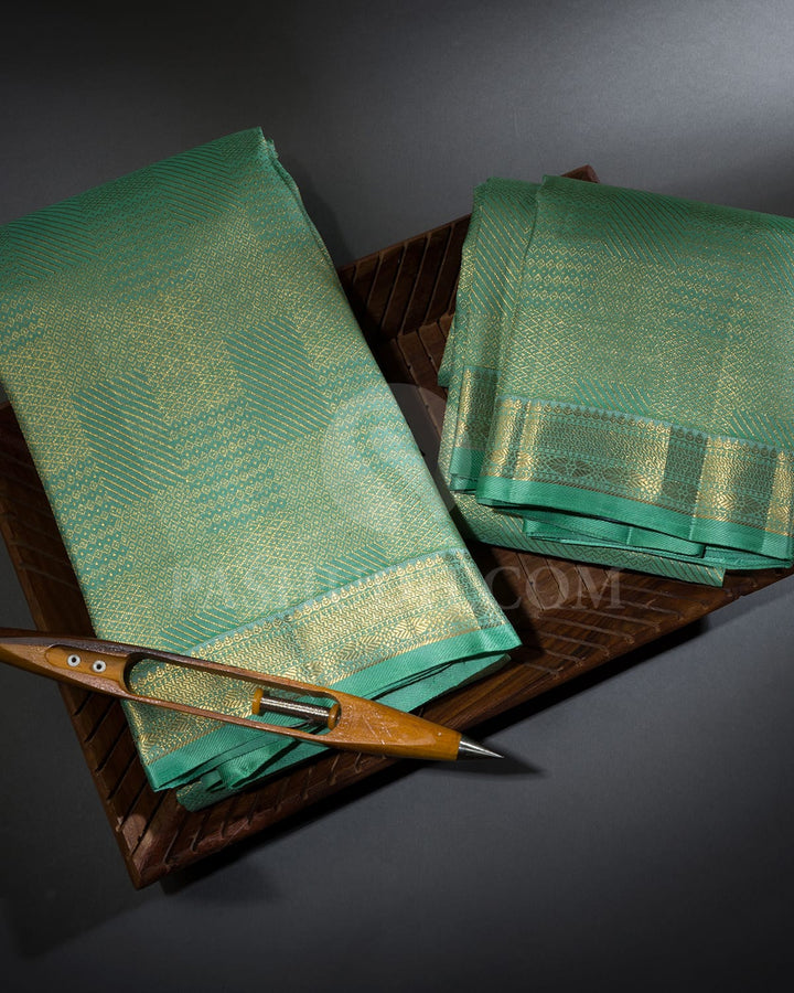 Pistachio Green Pure Silk Dhothi With Angavastram-V66