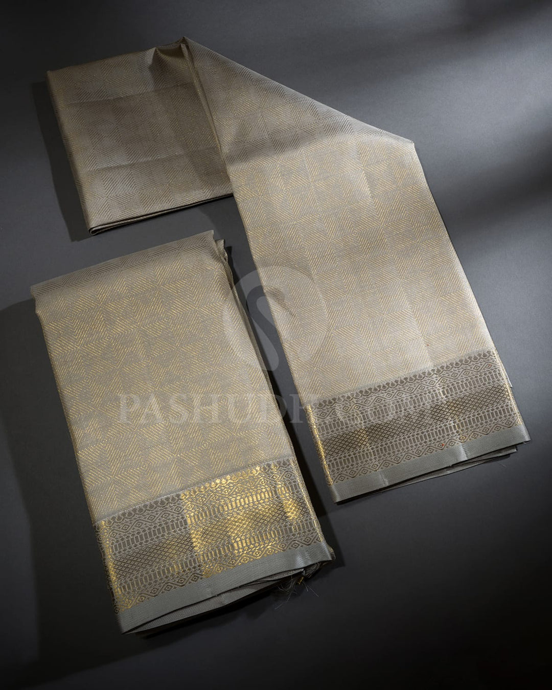 Light Champagne Pure Silk Dhothi With Angavastram-V67