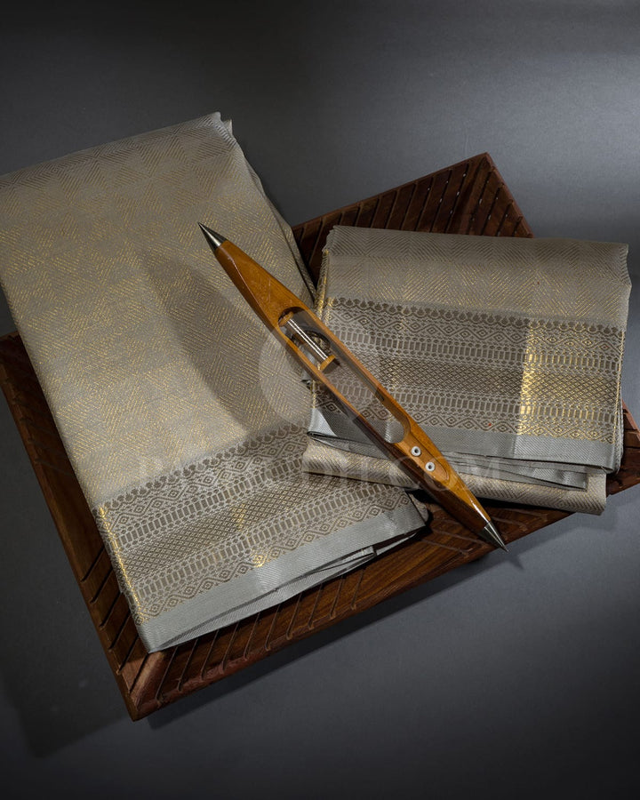 Light Champagne Pure Silk Dhothi With Angavastram-V67