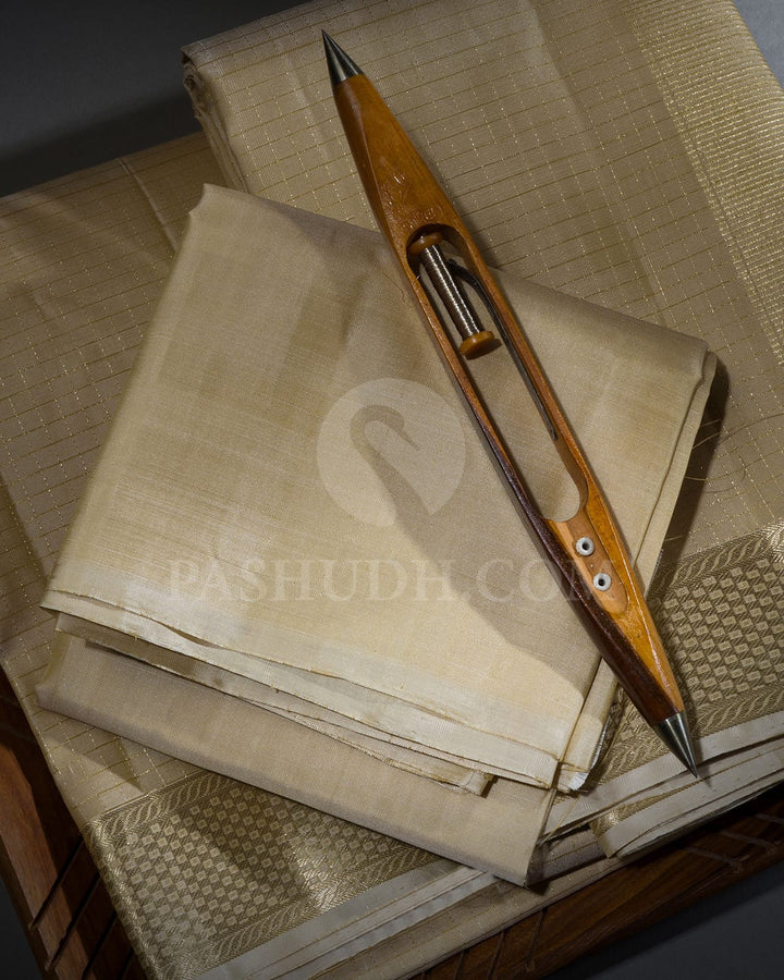 Beige Pure Silk Dhothi Angavastram With Shirt-V46