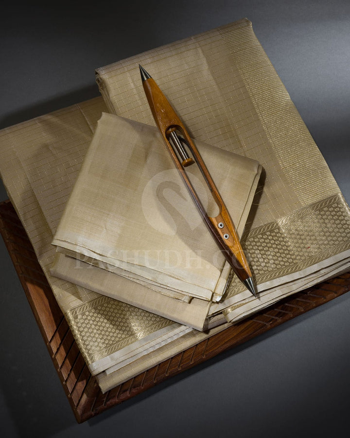 Beige Pure Silk Dhothi Angavastram With Shirt-V46