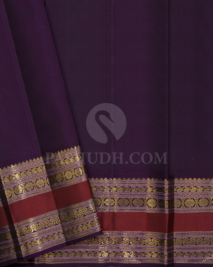 Lemon Yellow With Purple Traditional Kanjivaram Silk Saree-SP419