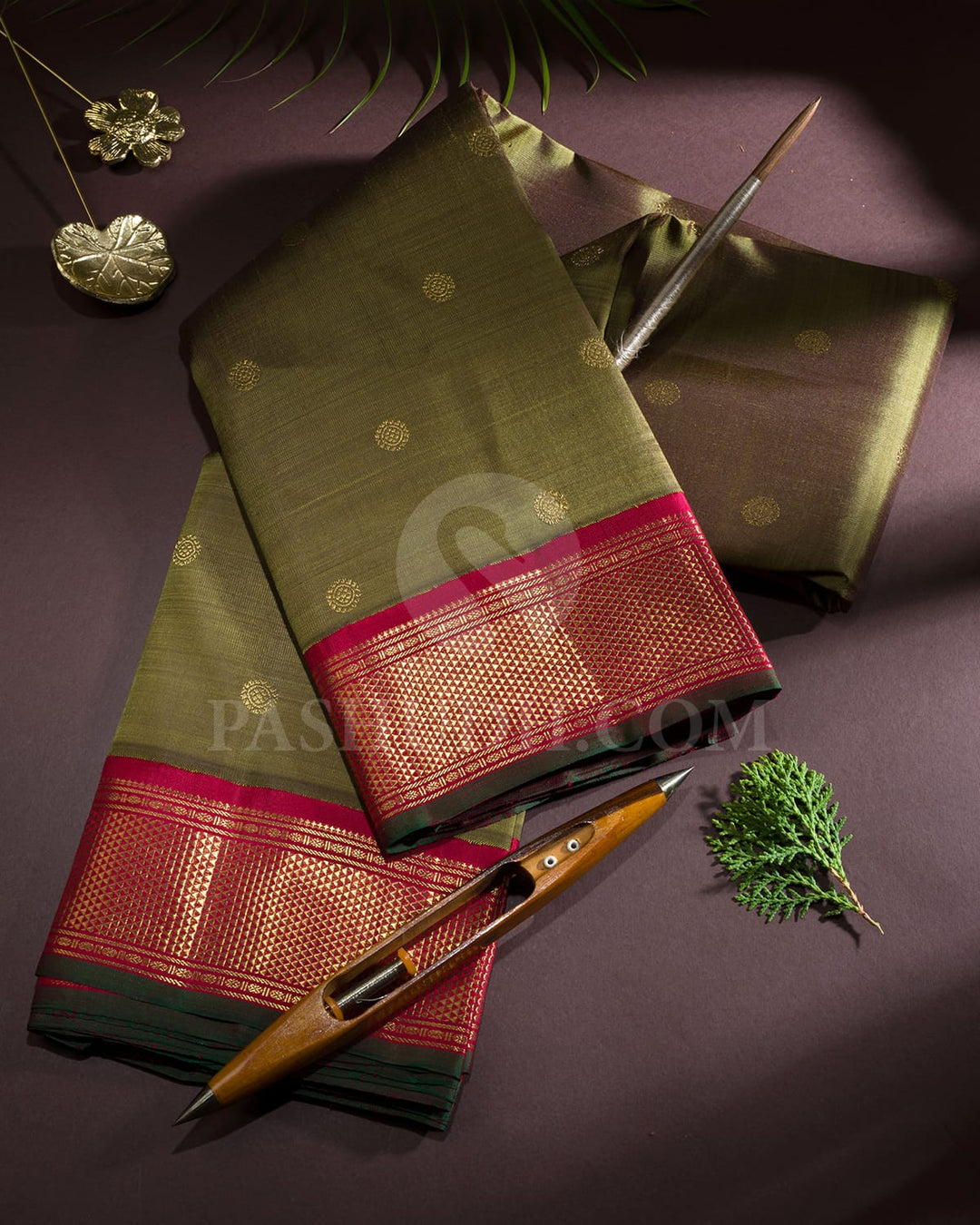 Moss Green With Bold Red Traditional Kanjivaram Silk Saree-SP411