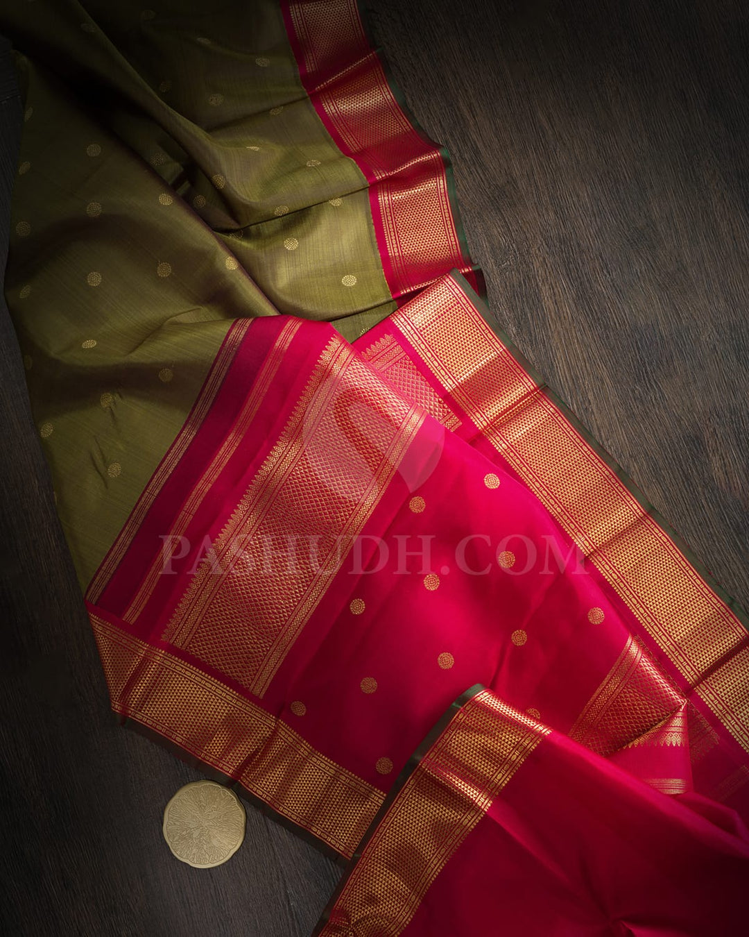 Moss Green With Bold Red Traditional Kanjivaram Silk Saree-SP411