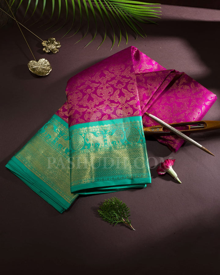 Magenta Pink With Sapphire Green Traditional Kanjivaram Silk Saree-SP434