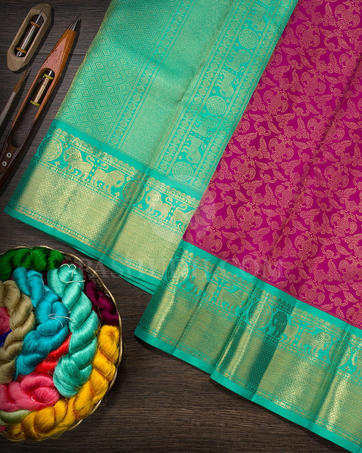Magenta Pink With Sapphire Green Traditional Kanjivaram Silk Saree-SP434