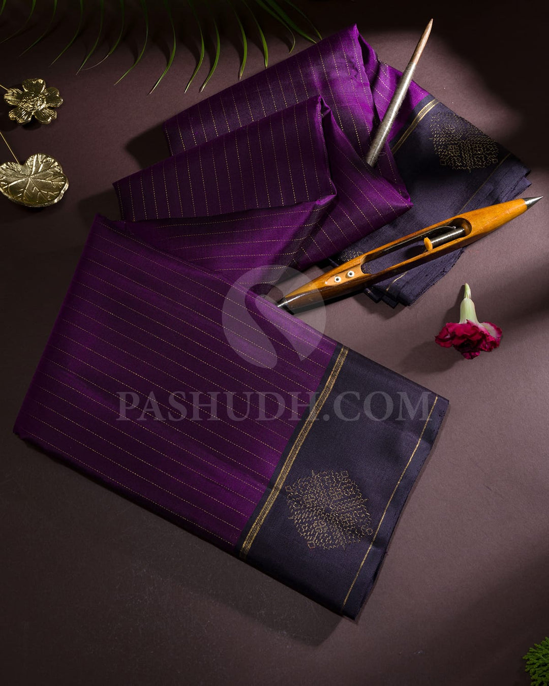 Royal Purple With Dark Aubergine Pure Zari Kanjivaram Silk Saree-SP441