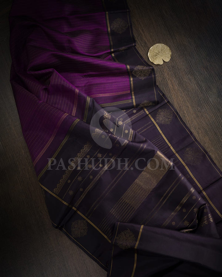 Royal Purple With Dark Aubergine Pure Zari Kanjivaram Silk Saree-SP441