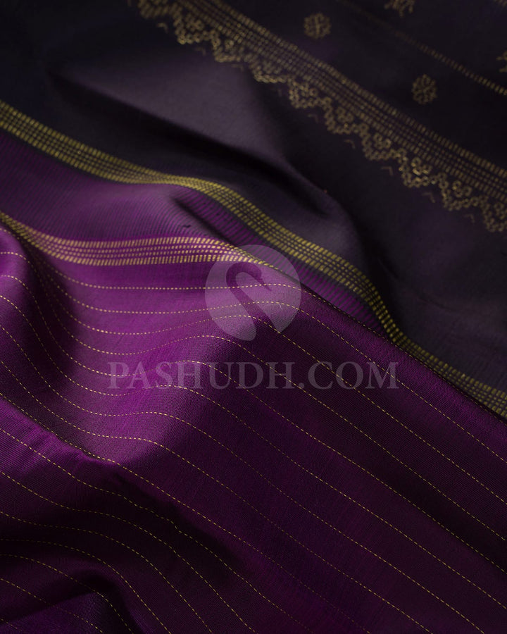 Royal Purple With Dark Aubergine Pure Zari Kanjivaram Silk Saree-SP441