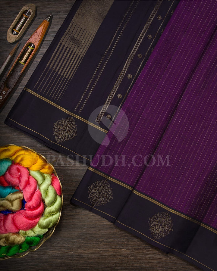 Royal Purple With Dark Aubergine Pure Zari Kanjivaram Silk Saree-SP441