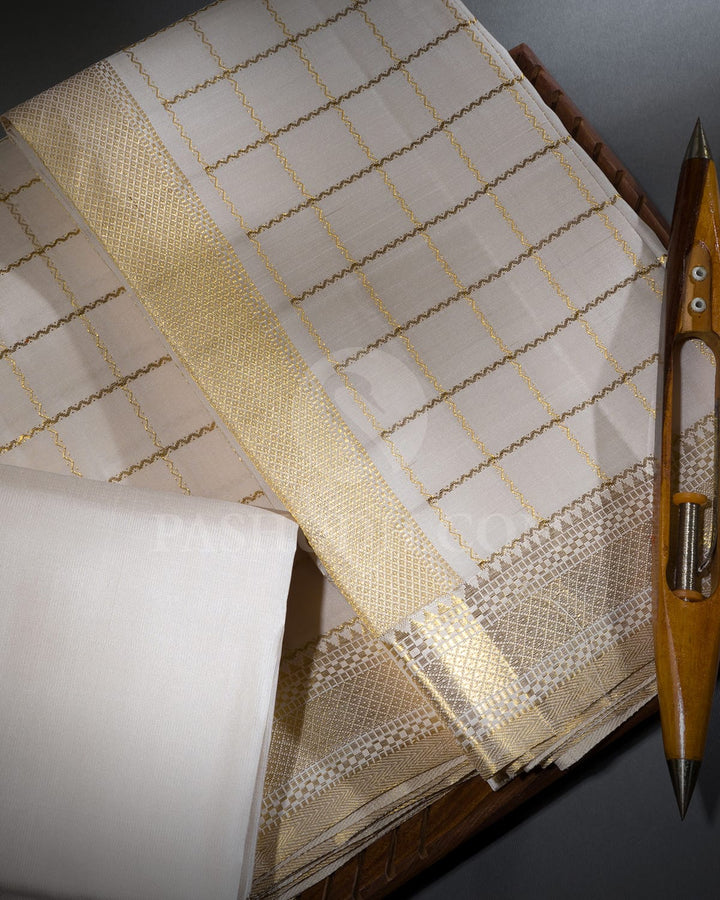 Cream Pure Silk Dhothi Angavastram With Shirt-V48