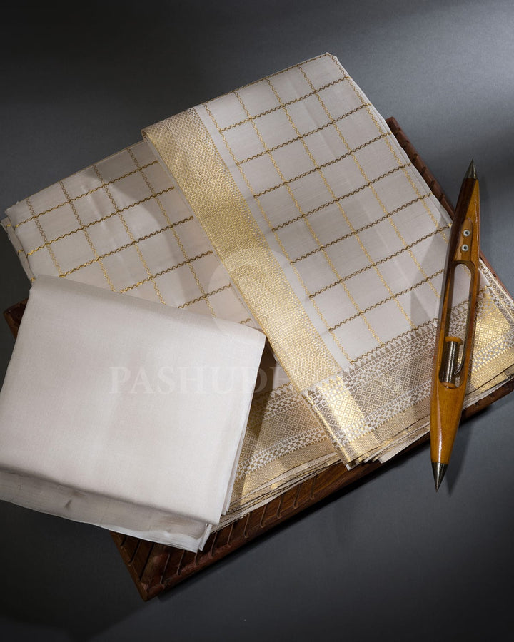 Cream Pure Silk Dhothi Angavastram With Shirt-V48