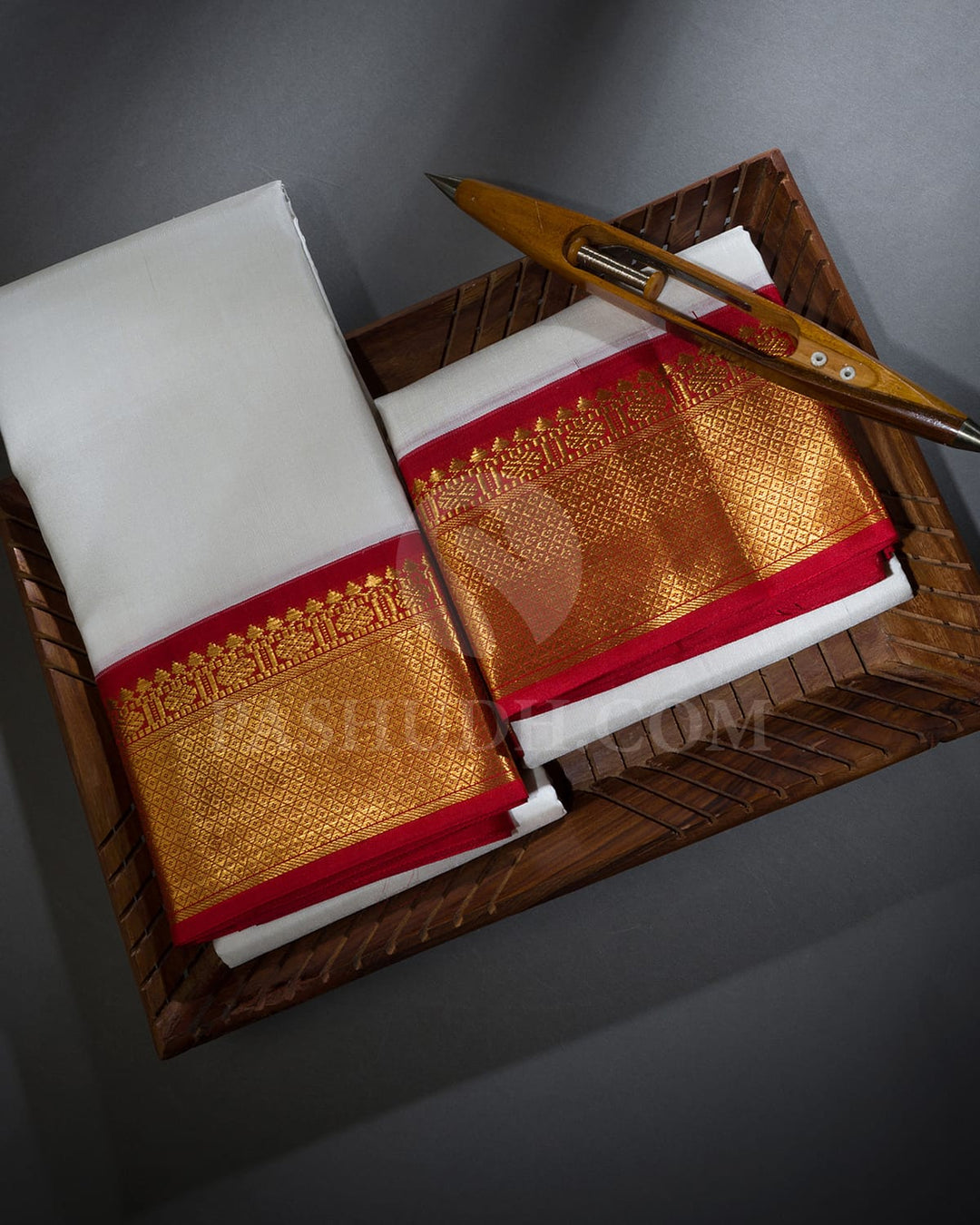 White Pure Silk Dhothi With Angavastram-V59
