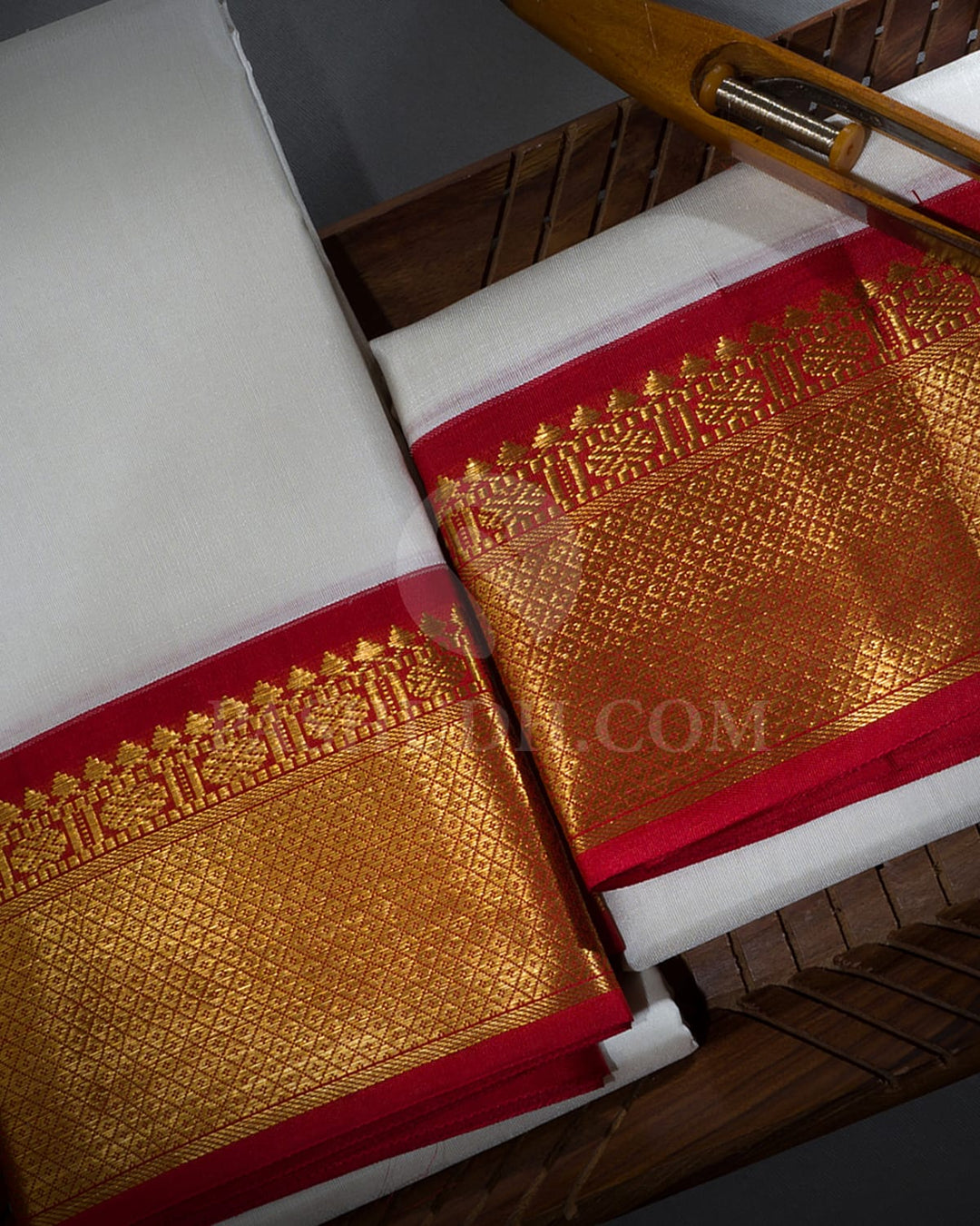 White Pure Silk Dhothi With Angavastram-V59