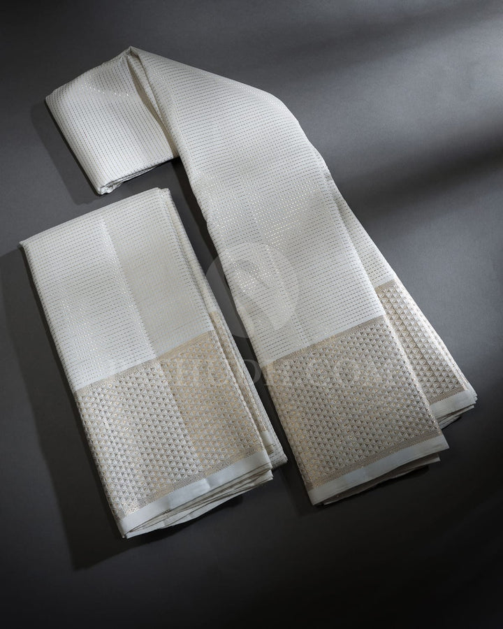 Half White Pure Silk Dhothi With Angavastram-V62