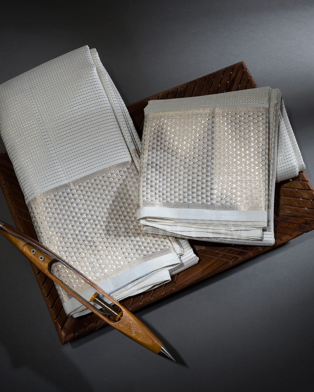 Half White Pure Silk Dhothi With Angavastram-V62