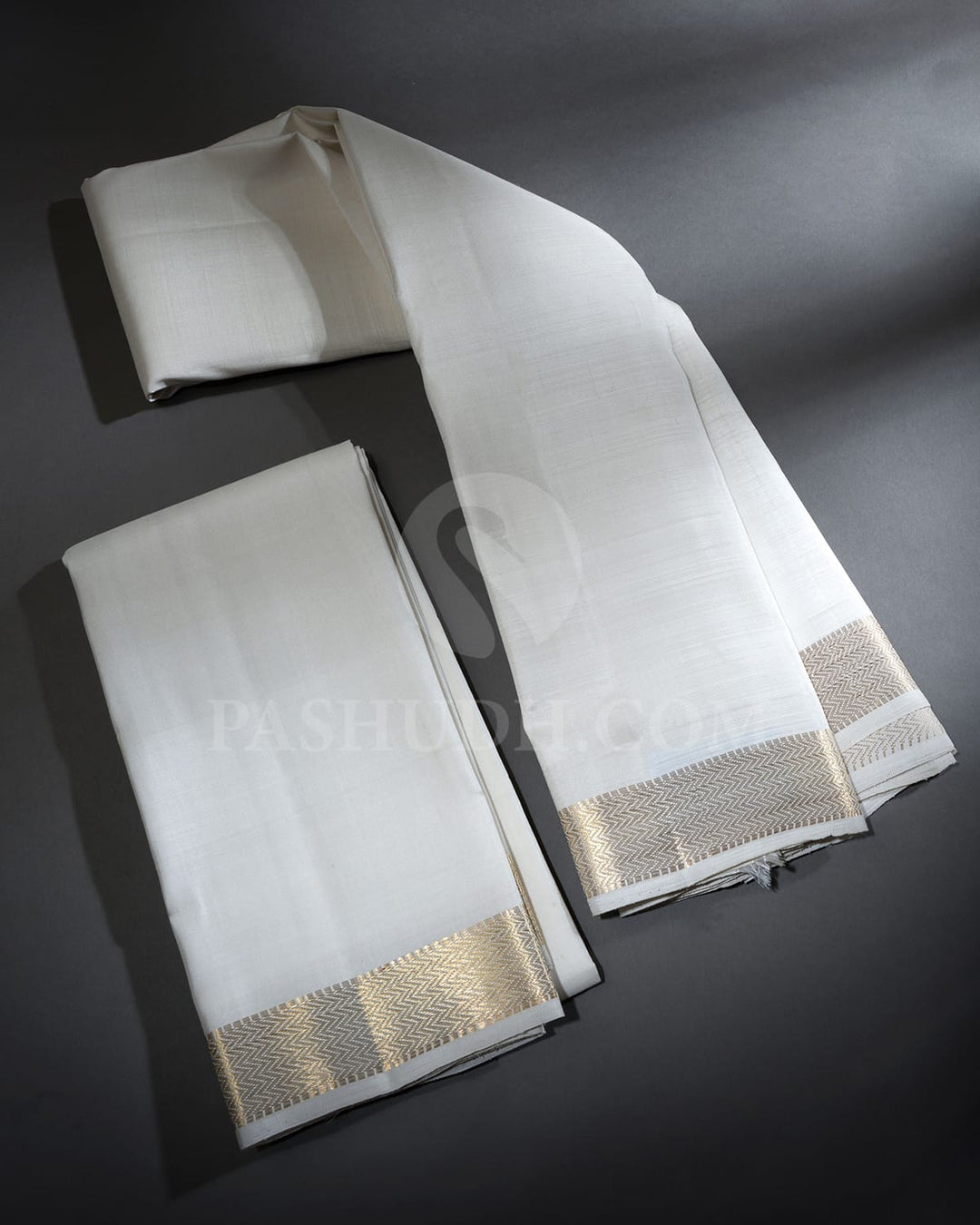 Cream Pure Silk Dhothi With Angavastram-V61