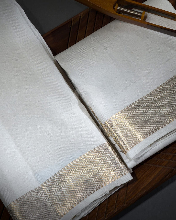 Cream Pure Silk Dhothi With Angavastram-V61
