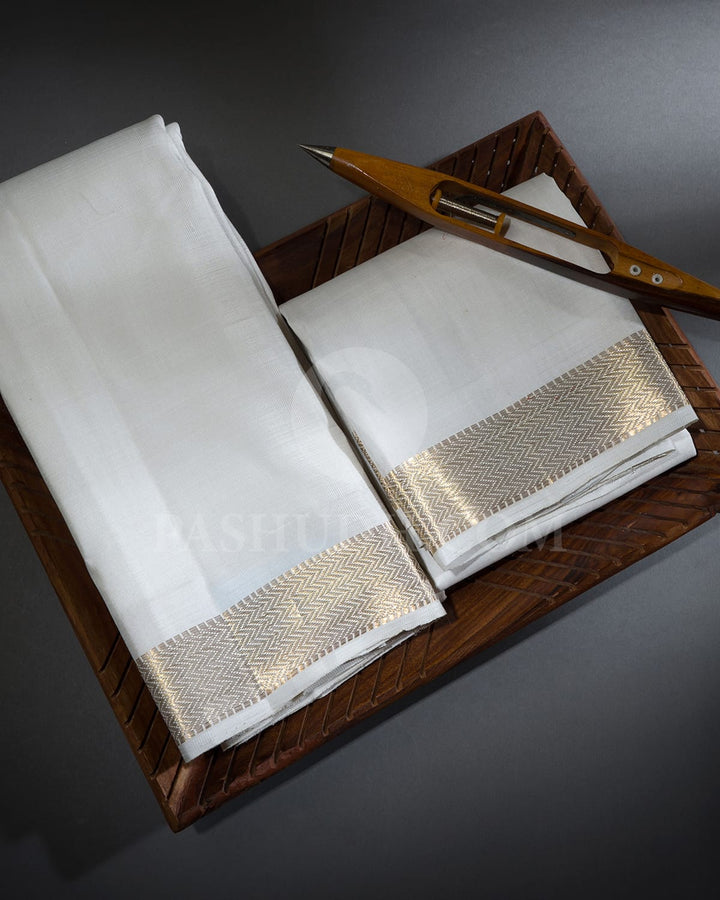 Cream Pure Silk Dhothi With Angavastram-V61