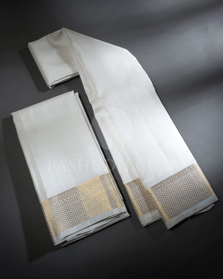 Cream Pure Silk Dhothi With Angavastram-V60