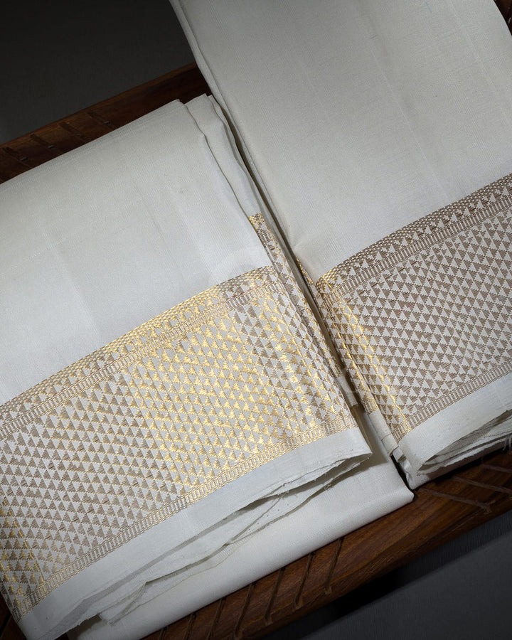Cream Pure Silk Dhothi With Angavastram-V60