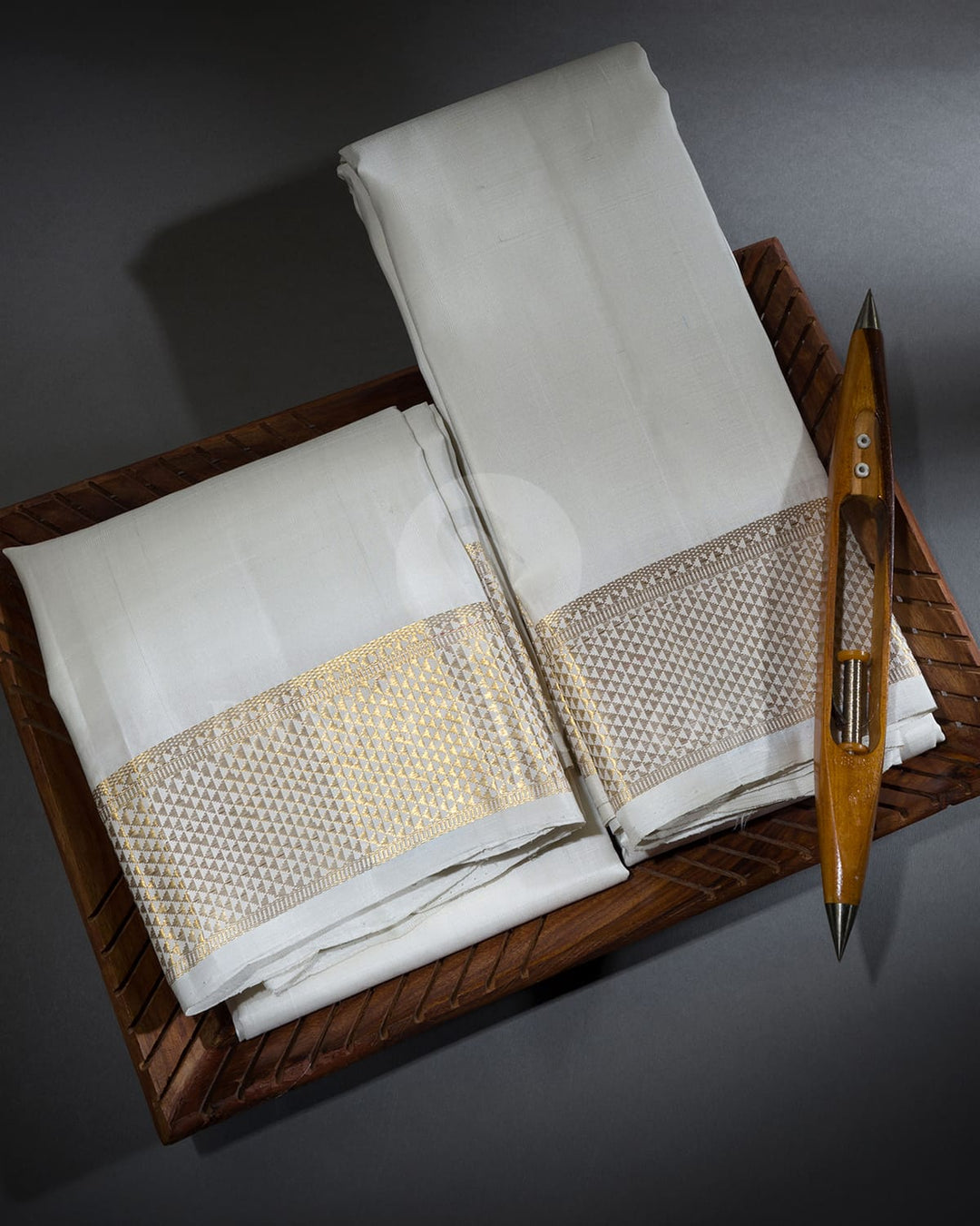 Cream Pure Silk Dhothi With Angavastram-V60