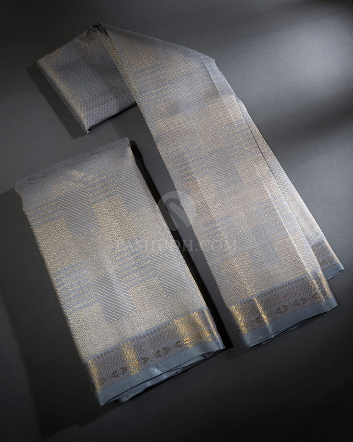Grey Pure Silk Dhothi With Angavastram-V68