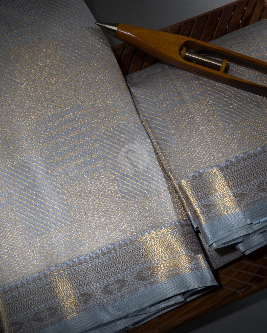 Grey Pure Silk Dhothi With Angavastram-V68