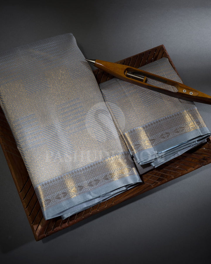 Grey Pure Silk Dhothi With Angavastram-V68