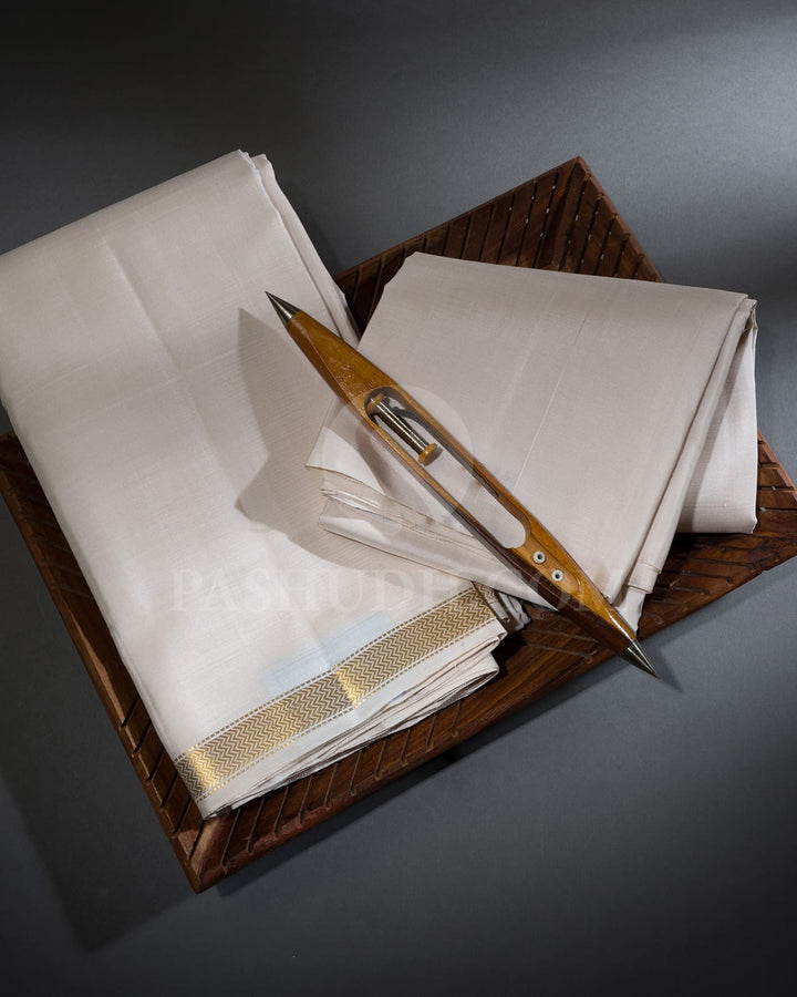 Cream Pure Silk Dhothi With Shirt-V56