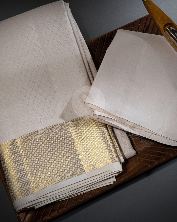 Cream Pure Silk Dhothi With Shirt-V45