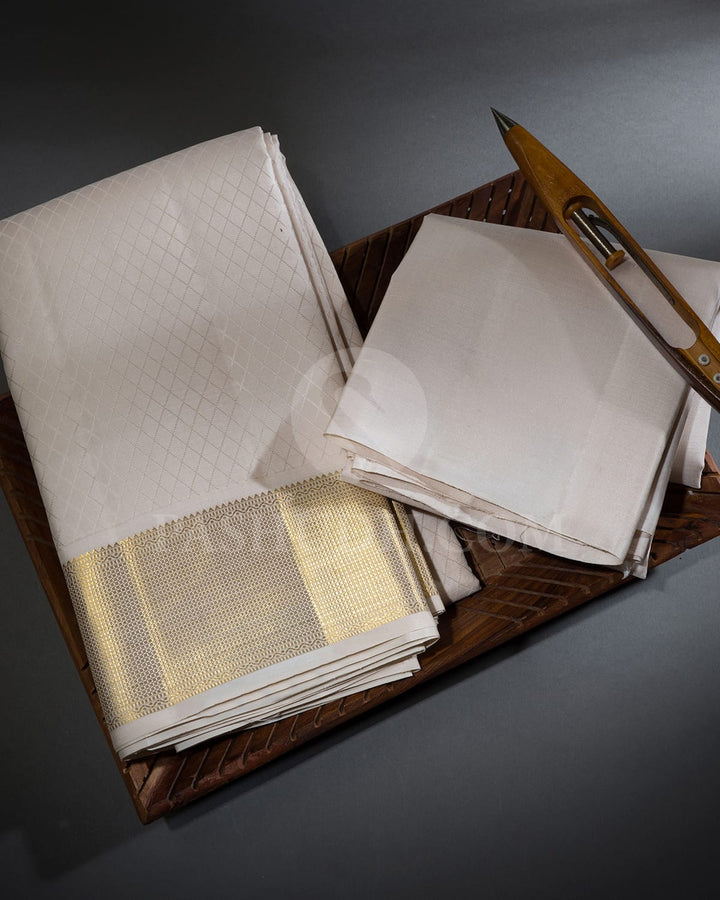 Cream Pure Silk Dhothi With Shirt-V45