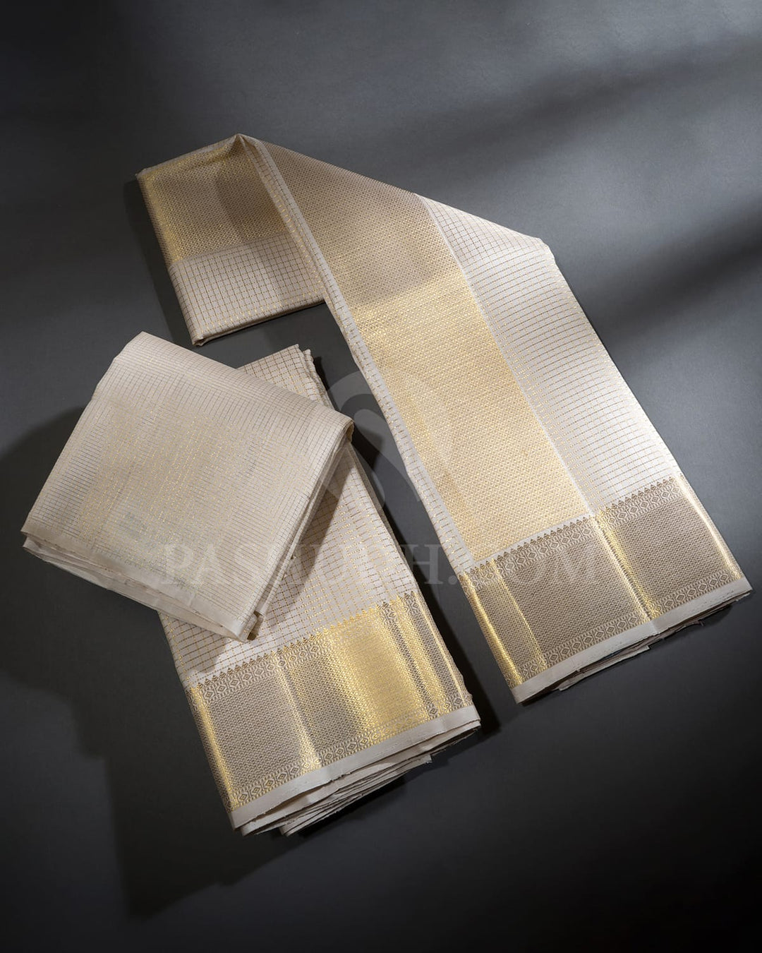 Half White Pure Silk Dhothi Angavastram With Shirt-V49