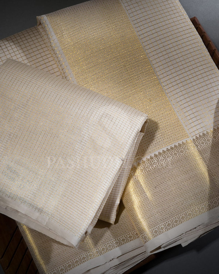 Half White Pure Silk Dhothi Angavastram With Shirt-V49