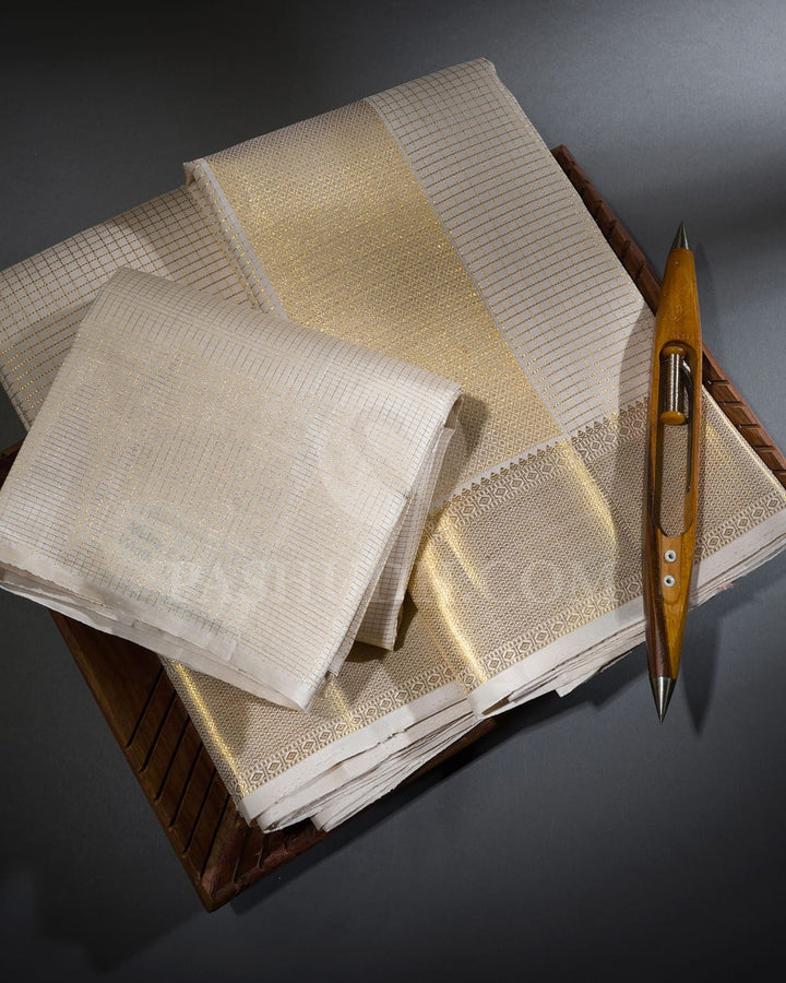 Half White Pure Silk Dhothi Angavastram With Shirt-V49