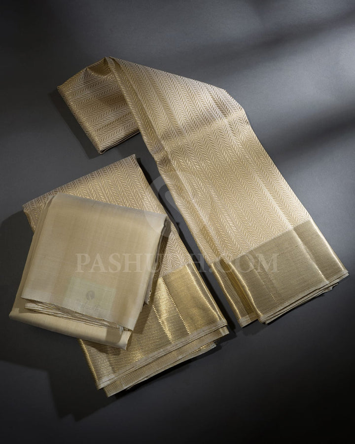 Ivory Pure Silk Dhothi Angavastram With Shirt-V55