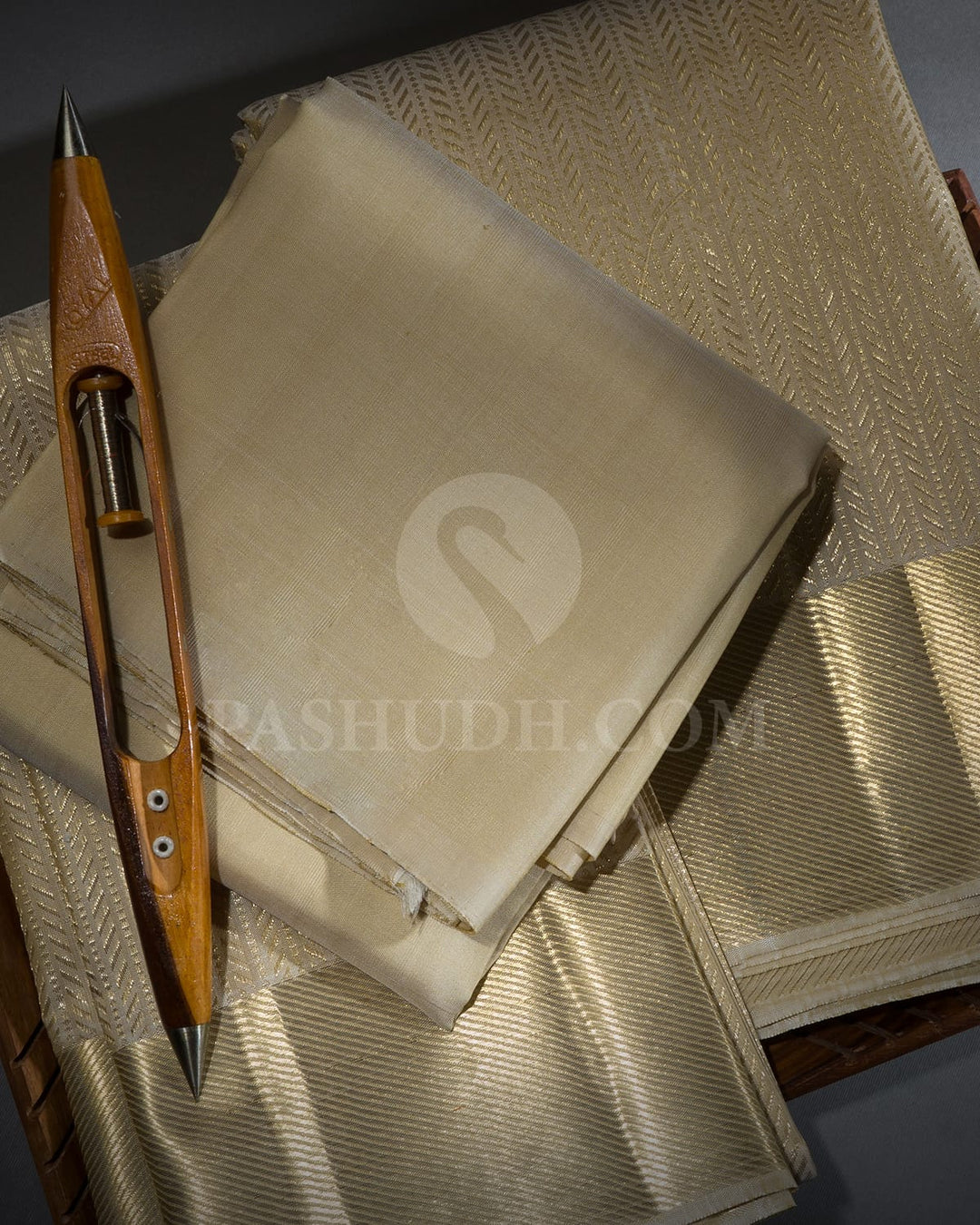 Ivory Pure Silk Dhothi Angavastram With Shirt-V55