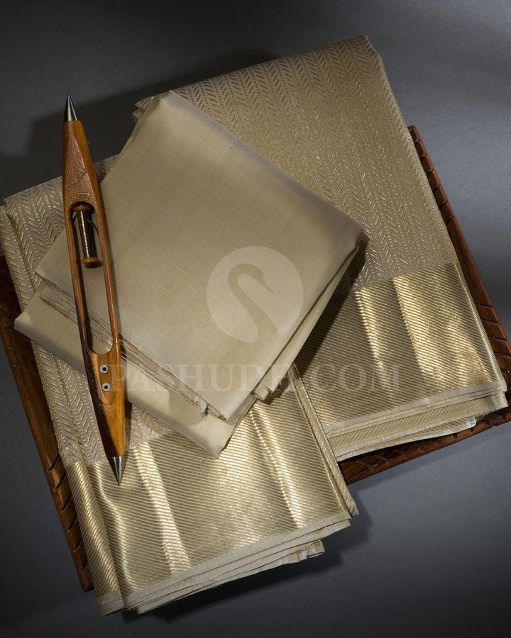 Ivory Pure Silk Dhothi Angavastram With Shirt-V55